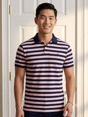 Polo by Ralph Lauren Pink and Navy Striped Polo Shirt